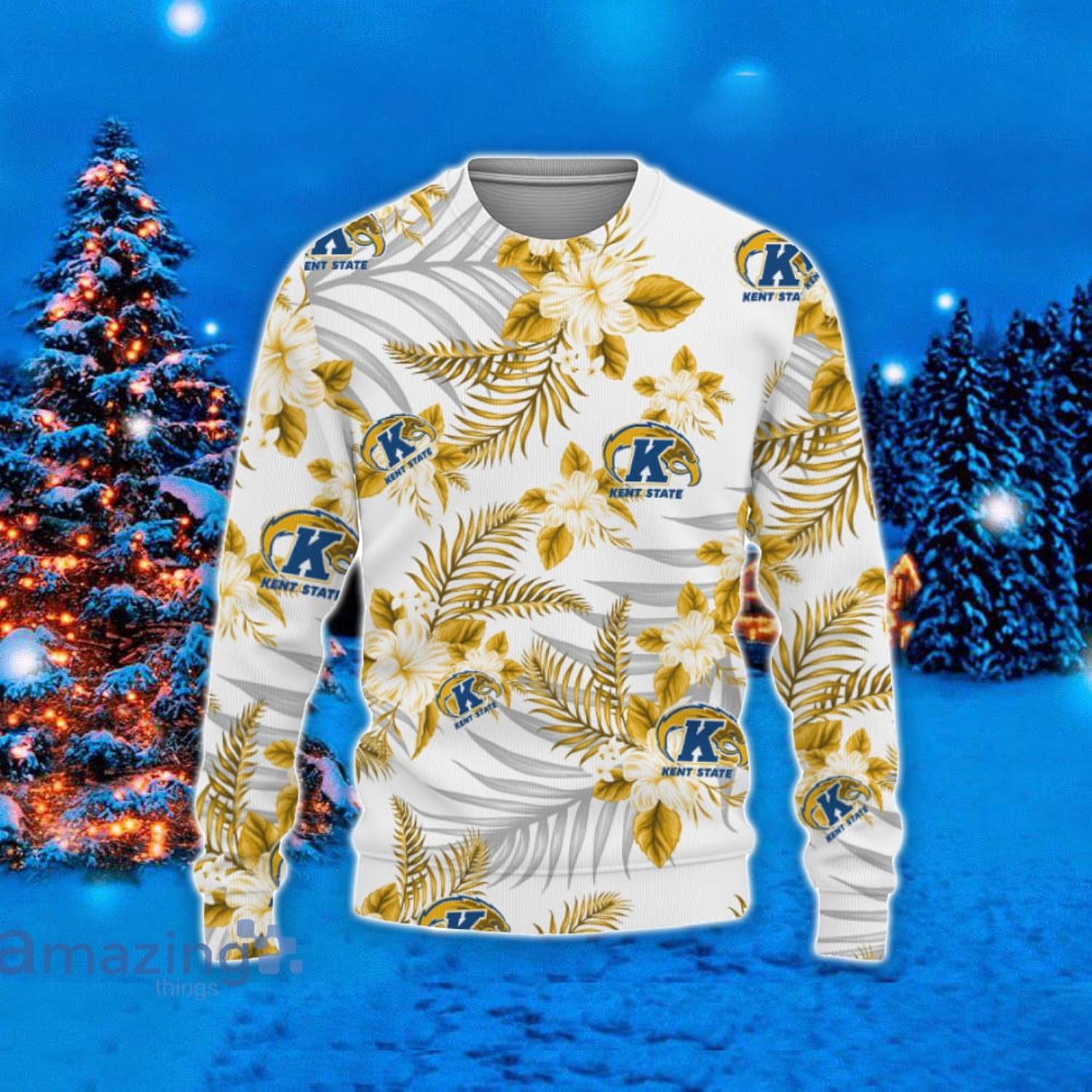 Kent State Golden Flashes Hawaii Tropical Patterns Ugly Christmas Sweater For Fans Product Photo 1