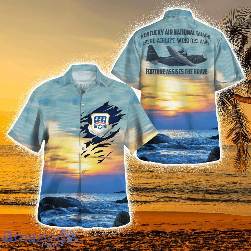 Kentucky Air National Guard 123rd Airlift Wing (123 Aw) C-130h Super Hercules Tropical Hawaiian Shirt Product Photo 1