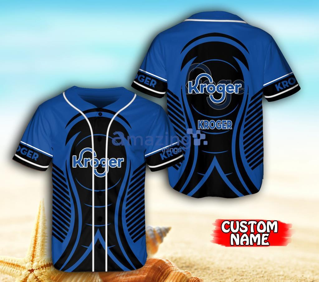 Kroger Logo Blue And Black Baseball Jersey Shirt Gift For Men And Women Product Photo 1 Kroger Logo Blue And Black Baseball Jersey Shirt Gift For Men And Women Product Photo 1