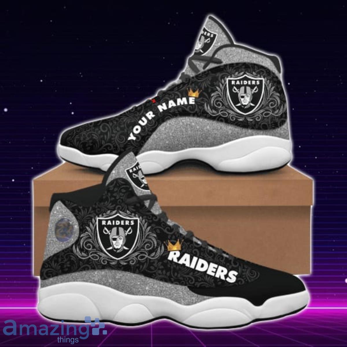 Las Vegas Raiders Custom Name And Number Air Jordan 13 Shoes For Men And  Women - Banantees