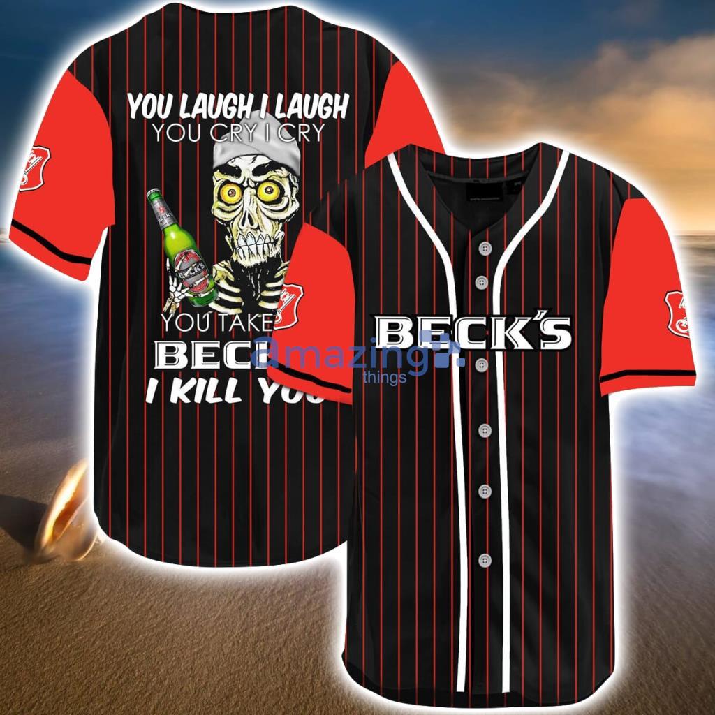 Laugh Cry Take My Beck's Beer I Kill You Baseball Jersey Shirt Gift For Men And Women image Laugh Cry Take My Beck's Beer I Kill You Baseball Jersey Shirt Gift For Men And Women Product Photo 1