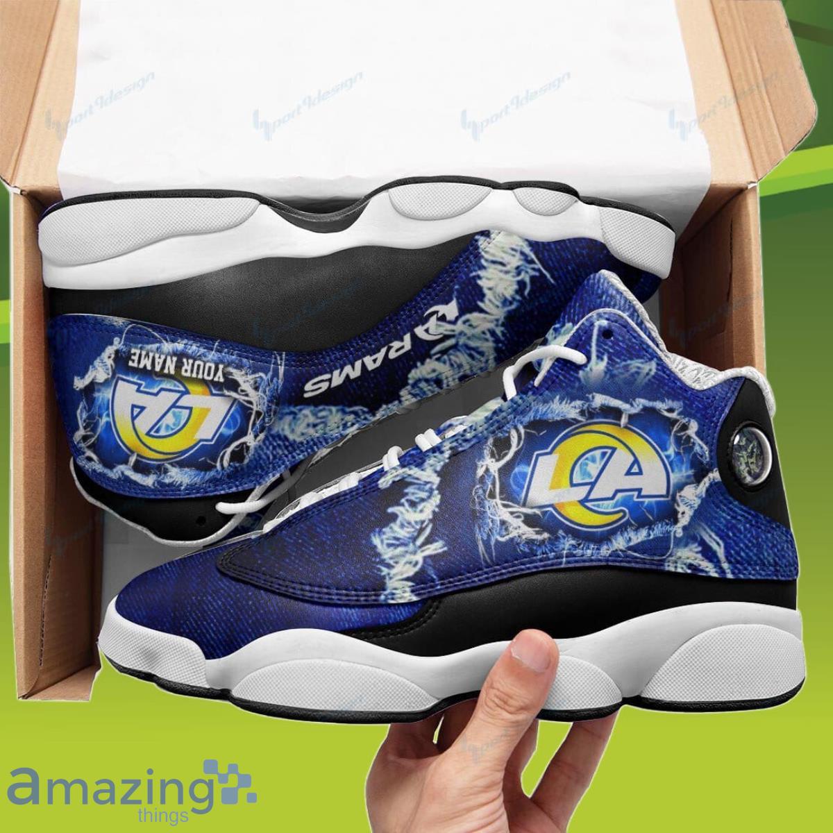 Los Angeles Rams Custom Name Air Jordan 13 Sneakers Style Gift For Men And Women image Los Angeles Rams Custom Name Air Jordan 13 Sneakers Style Gift For Men And Women Product Photo 2