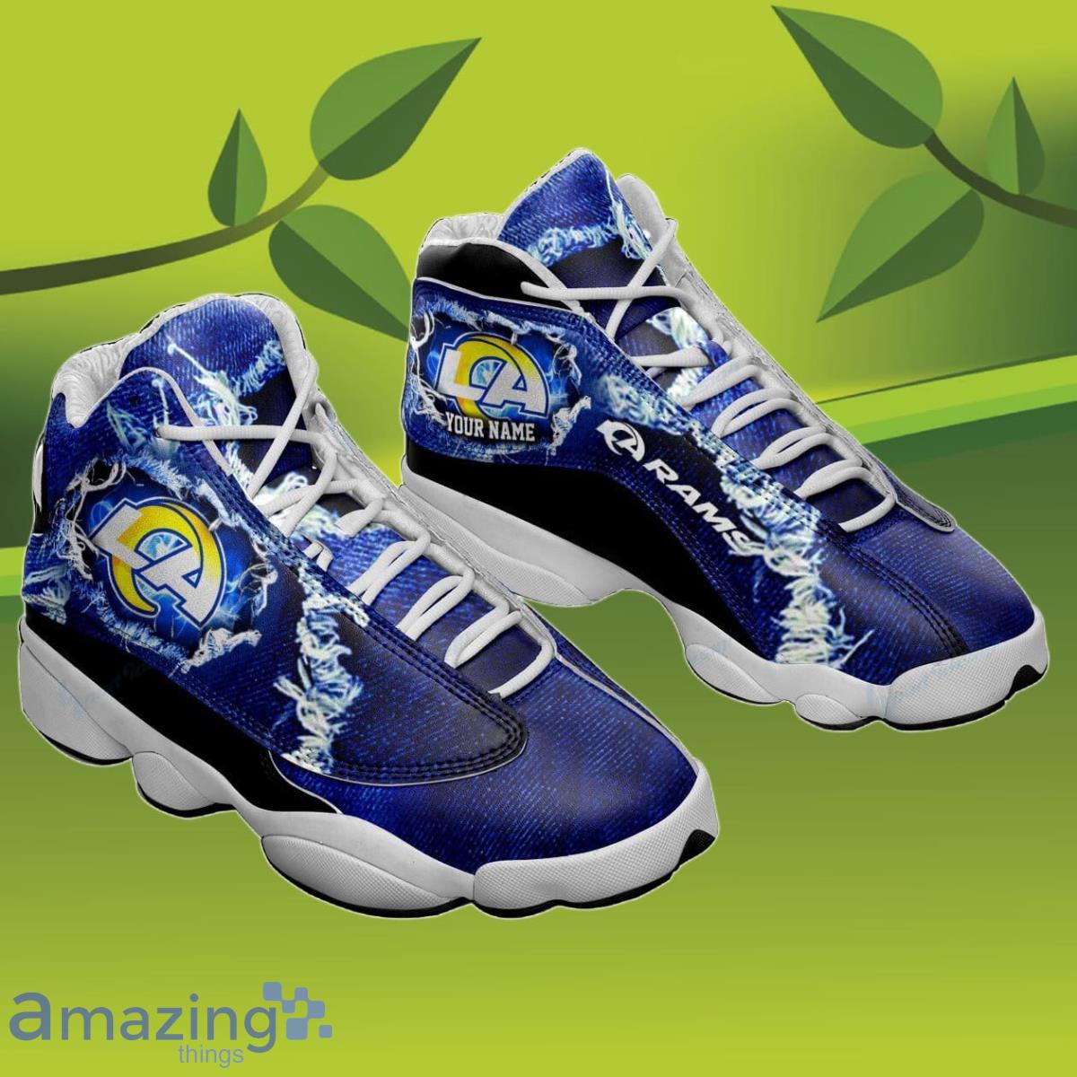 Los Angeles Rams Custom Name Air Jordan 13 Sneakers Style Gift For Men And Women Product Photo 1 Los Angeles Rams Custom Name Air Jordan 13 Sneakers Style Gift For Men And Women Product Photo 1