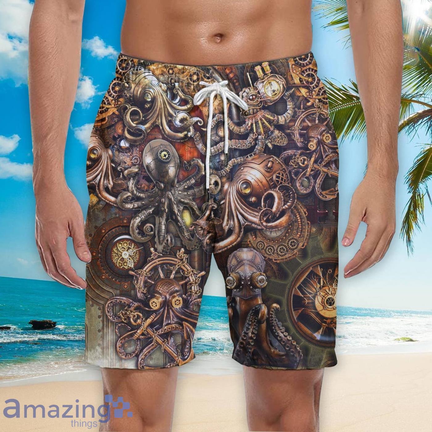 Love Steampunk Octopus Beach Short For Men Best Gift For Summer image Love Steampunk Octopus Beach Short For Men Best Gift For Summer Product Photo 3