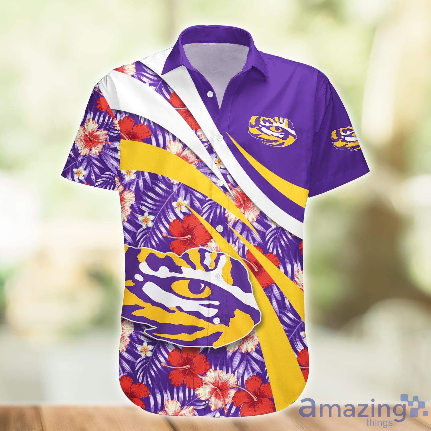 LSU Tigers NCAA Hibiscus Flower Pattern Aloha Hawaiian Shirt Product Photo 1