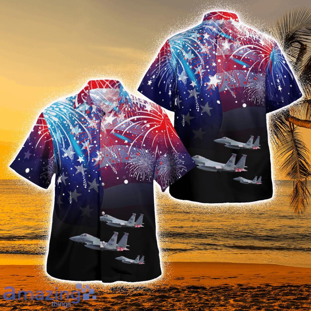 Massachusetts Air National Guard 104th Fighter Wing (104 Fw) F-15c Eagle 4th Of July Tropical Hawaiian Shirt Product Photo 1