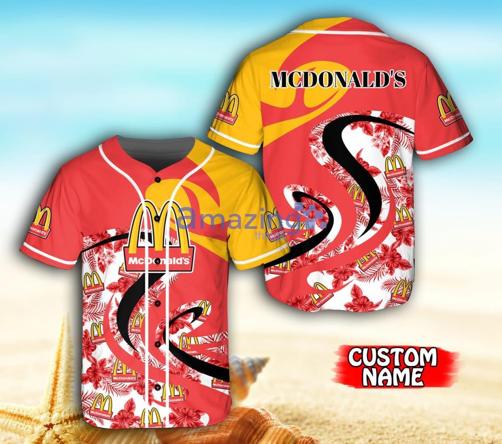 Mcdonald's Logo Tropical Red Baseball Jersey Shirt Gift For Men And Women image Mcdonald's Logo Tropical Red Baseball Jersey Shirt Gift For Men And Women Product Photo 1