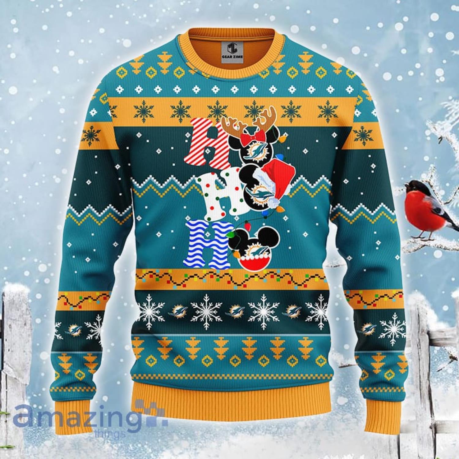 Miami Dolphins NFL Team HoHoHo Mickey Funny Christmas Gift Ugly Christmas Sweater Product Photo 1