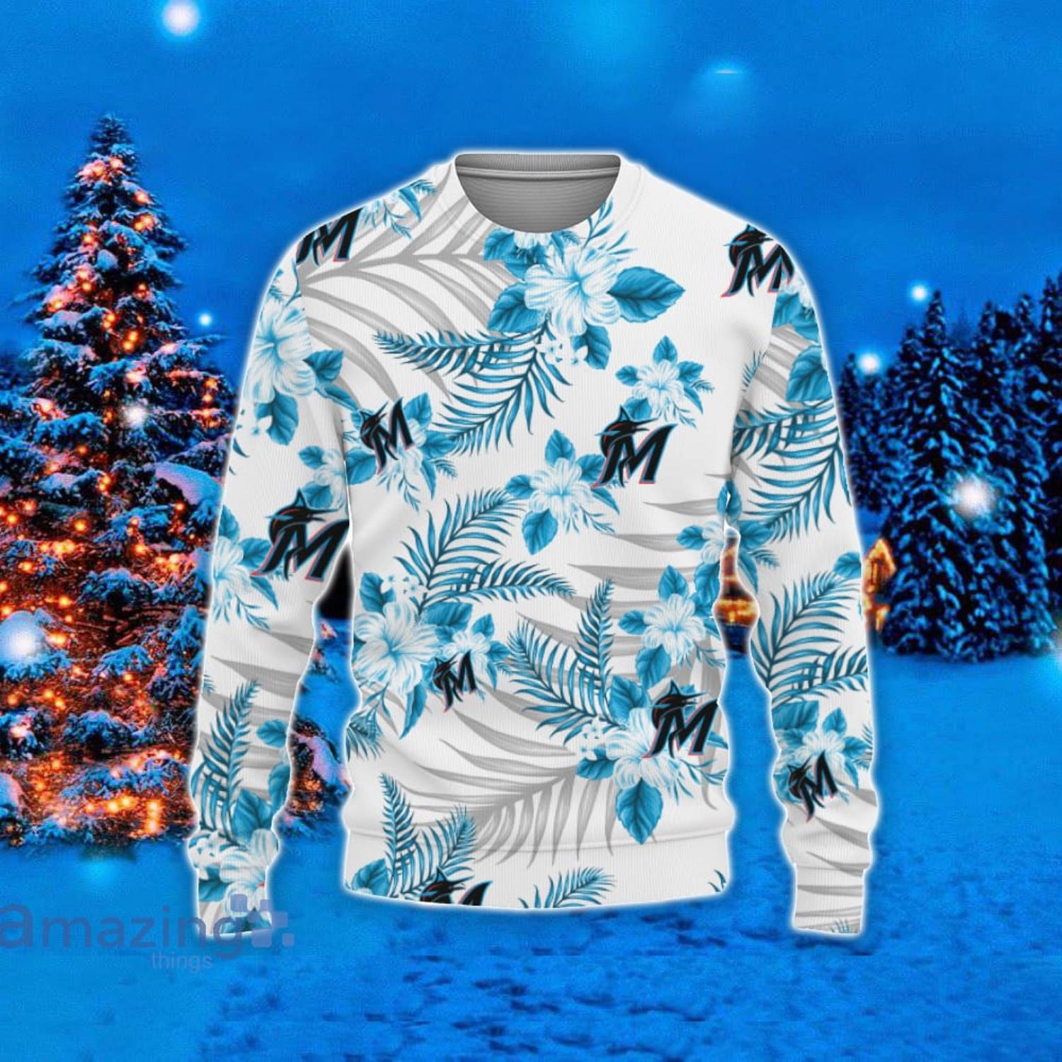 Miami Marlins Hawaii Tropical Patterns Ugly Christmas Sweater For Fans Product Photo 1