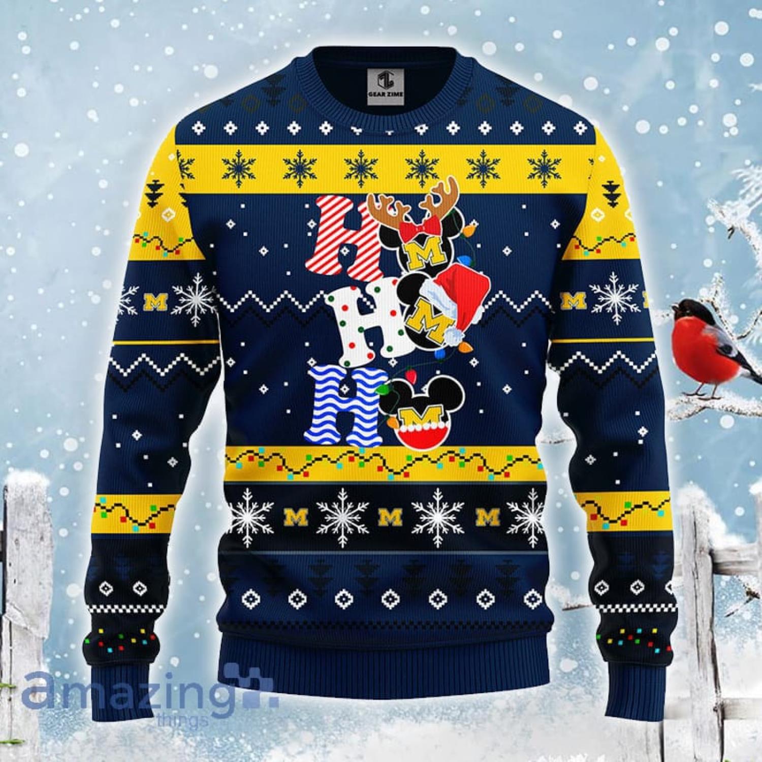 Michigan Wolverines NCAA Team HoHoHo Mickey Funny Christmas Gift Ugly Christmas Sweater Product Photo 1 Michigan Wolverines NCAA Team HoHoHo Mickey Funny Christmas Gift Ugly Christmas Sweater Product Photo 1