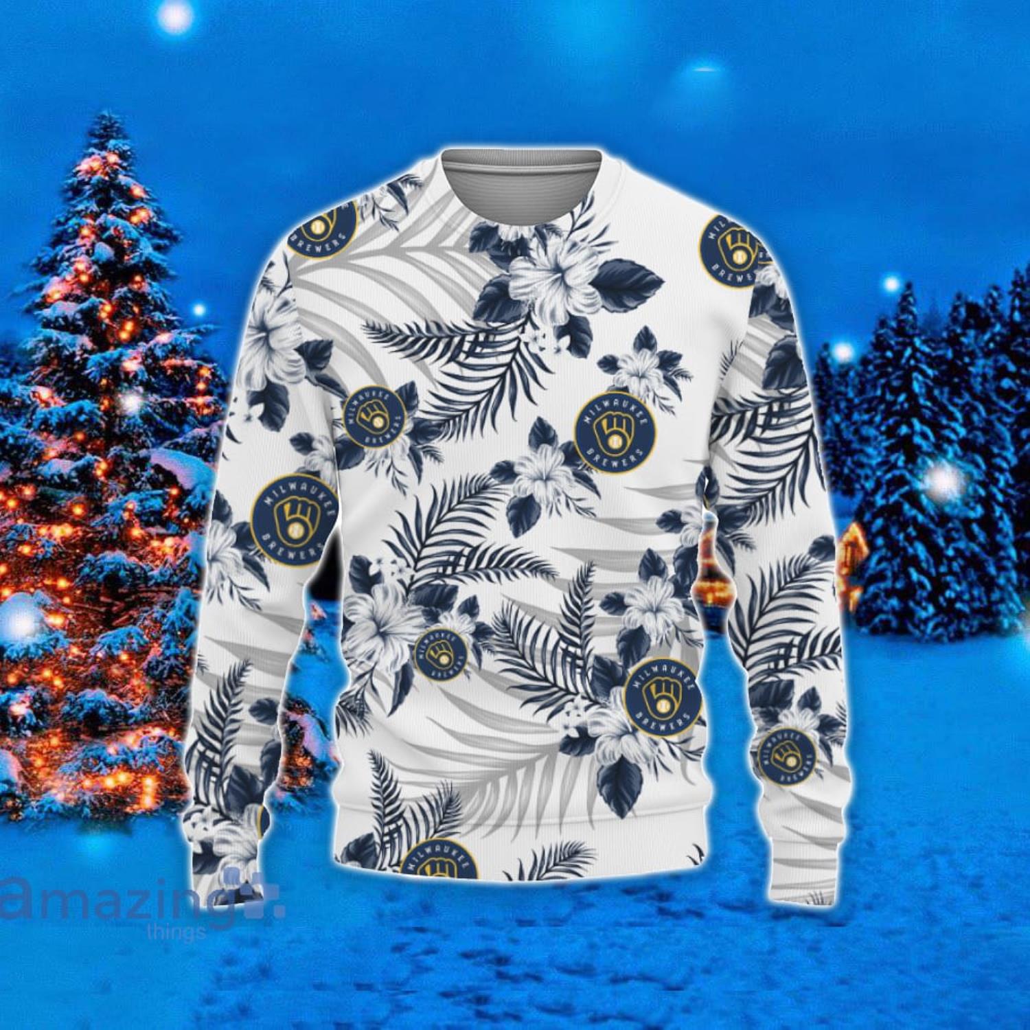Milwaukee Brewers Hawaii Tropical Patterns Ugly Christmas Sweater For Fans Product Photo 1 Milwaukee Brewers Hawaii Tropical Patterns Ugly Christmas Sweater For Fans Product Photo 1