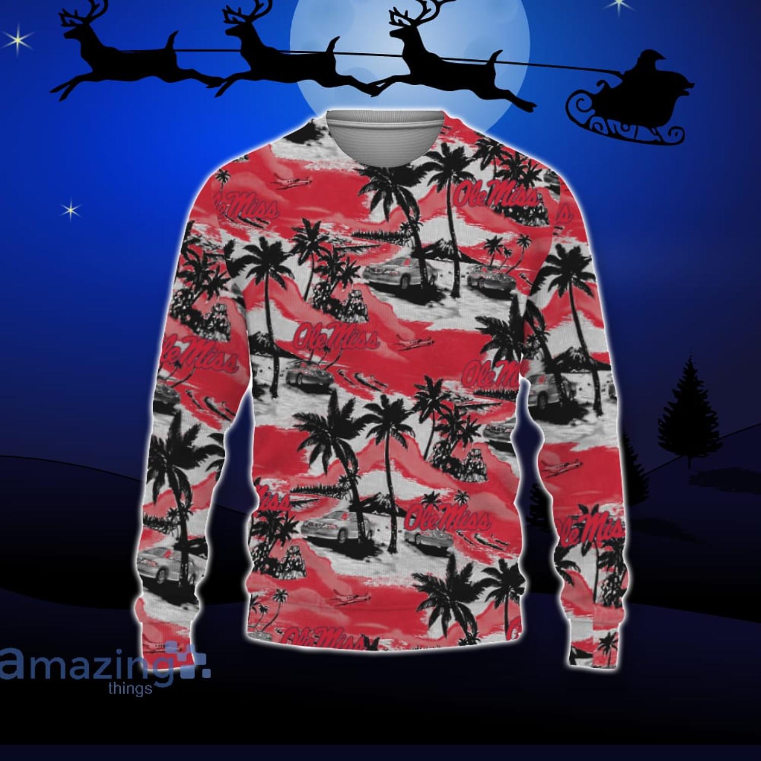 Mississippi Rebels Car And Coconut Tropical Patterns Ugly Christmas Sweater For Fans Product Photo 1
