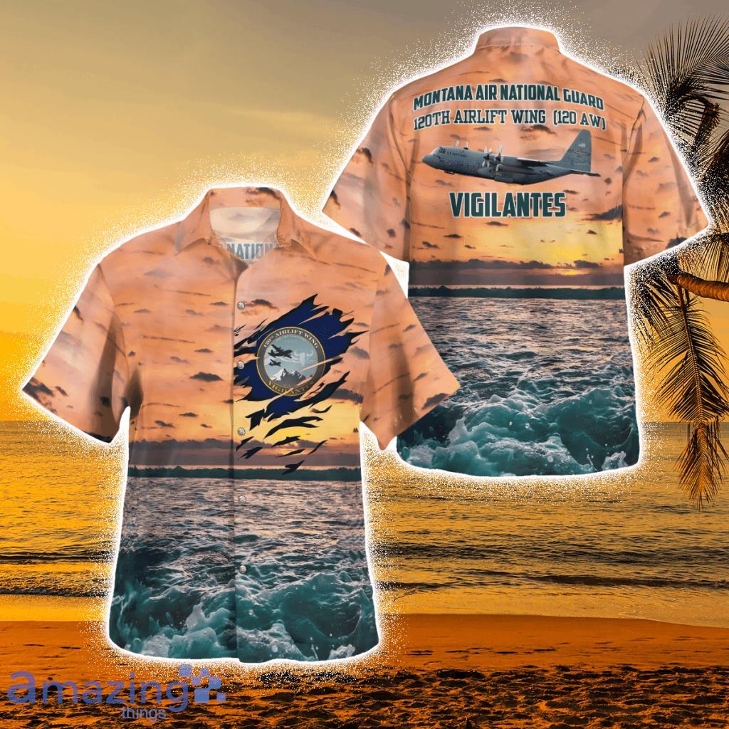 Montana Air National Guard 120th Airlift Wing (120 Aw) C-130h Hercules Tropical Hawaiian Shirt Product Photo 1