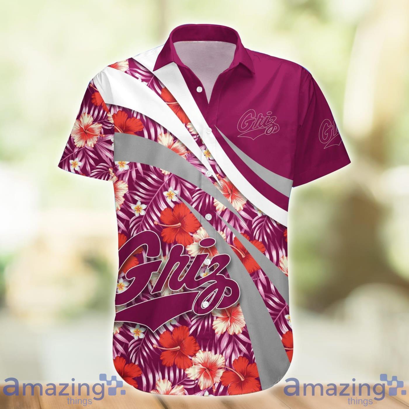 Montana Grizzlies NCAA Hibiscus Flower Pattern Aloha Hawaiian Shirt Product Photo 1 Montana Grizzlies NCAA Hibiscus Flower Pattern Aloha Hawaiian Shirt Product Photo 1