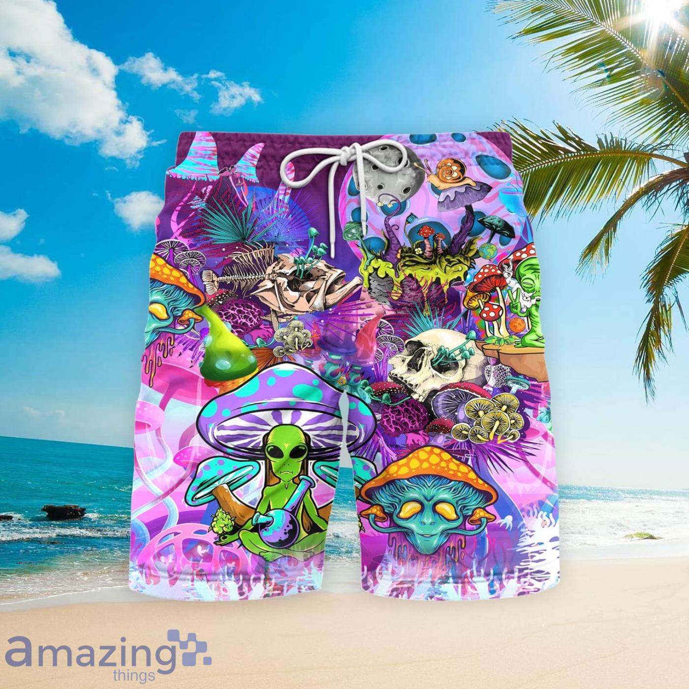 Mushroom Alien Trippy Beach Short For Men Best Gift For Summer Product Photo 1
