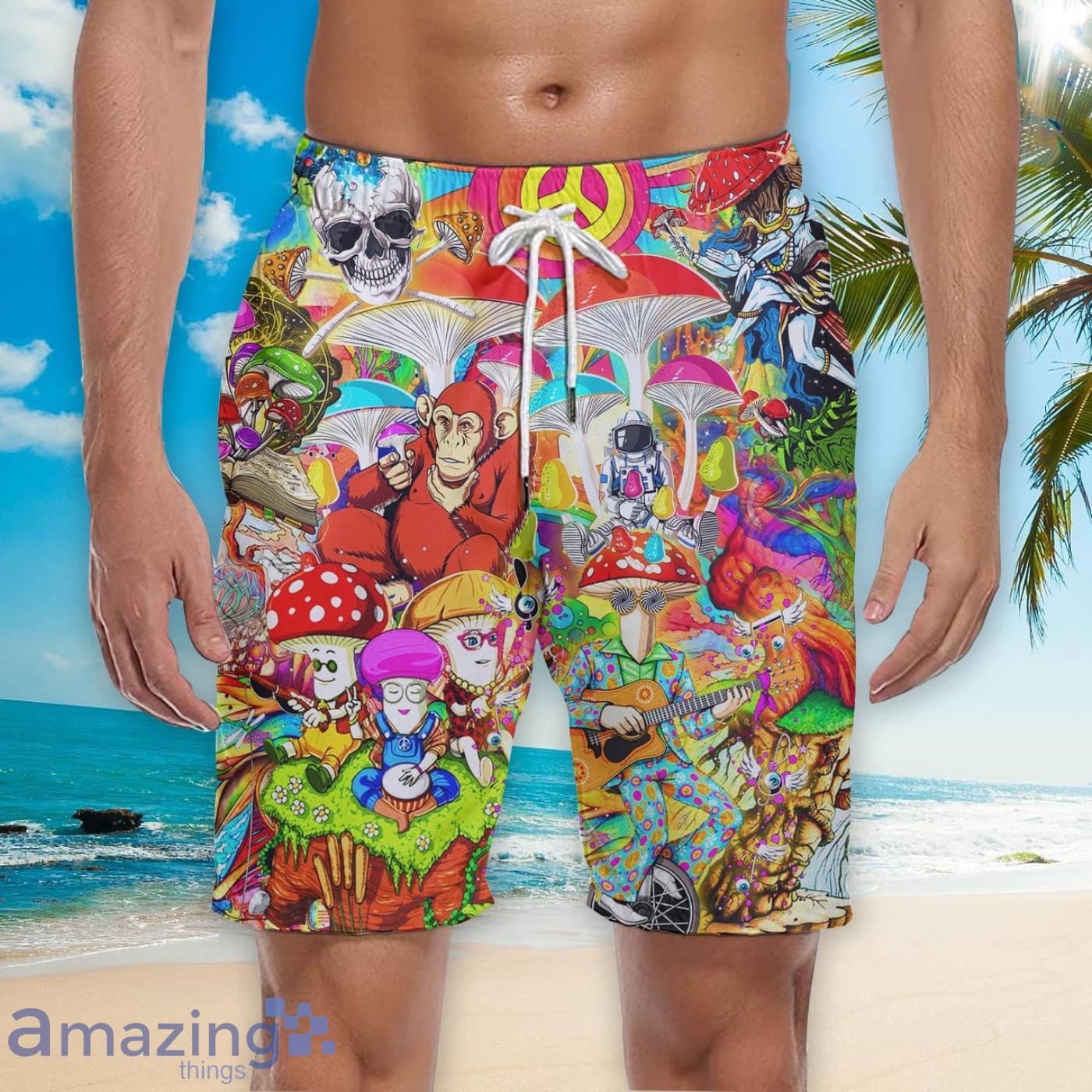 Mushroom Hippie Beach Short For Men Best Gift For Summer image Mushroom Hippie Beach Short For Men Best Gift For Summer Product Photo 3