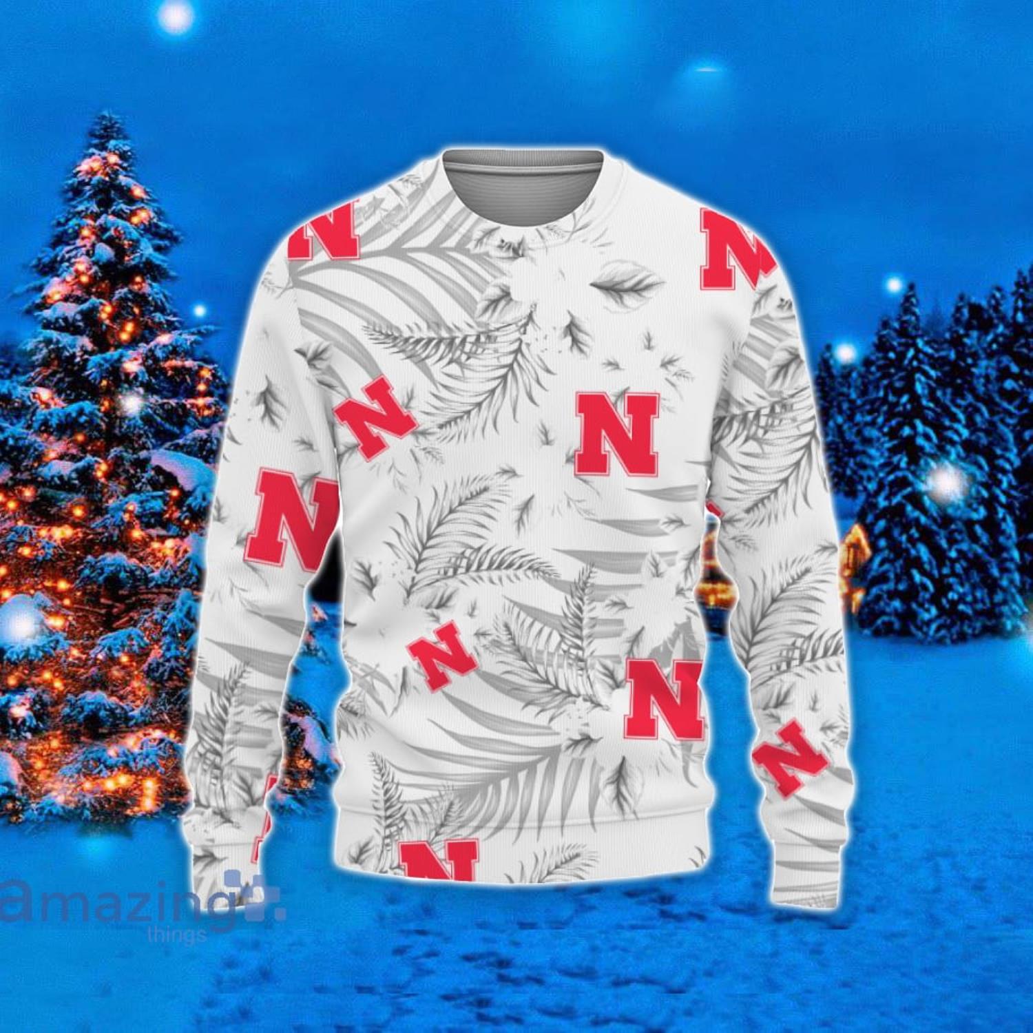 Nebraska Cornhuskers Hawaii Tropical Patterns Ugly Christmas Sweater For Fans Product Photo 1
