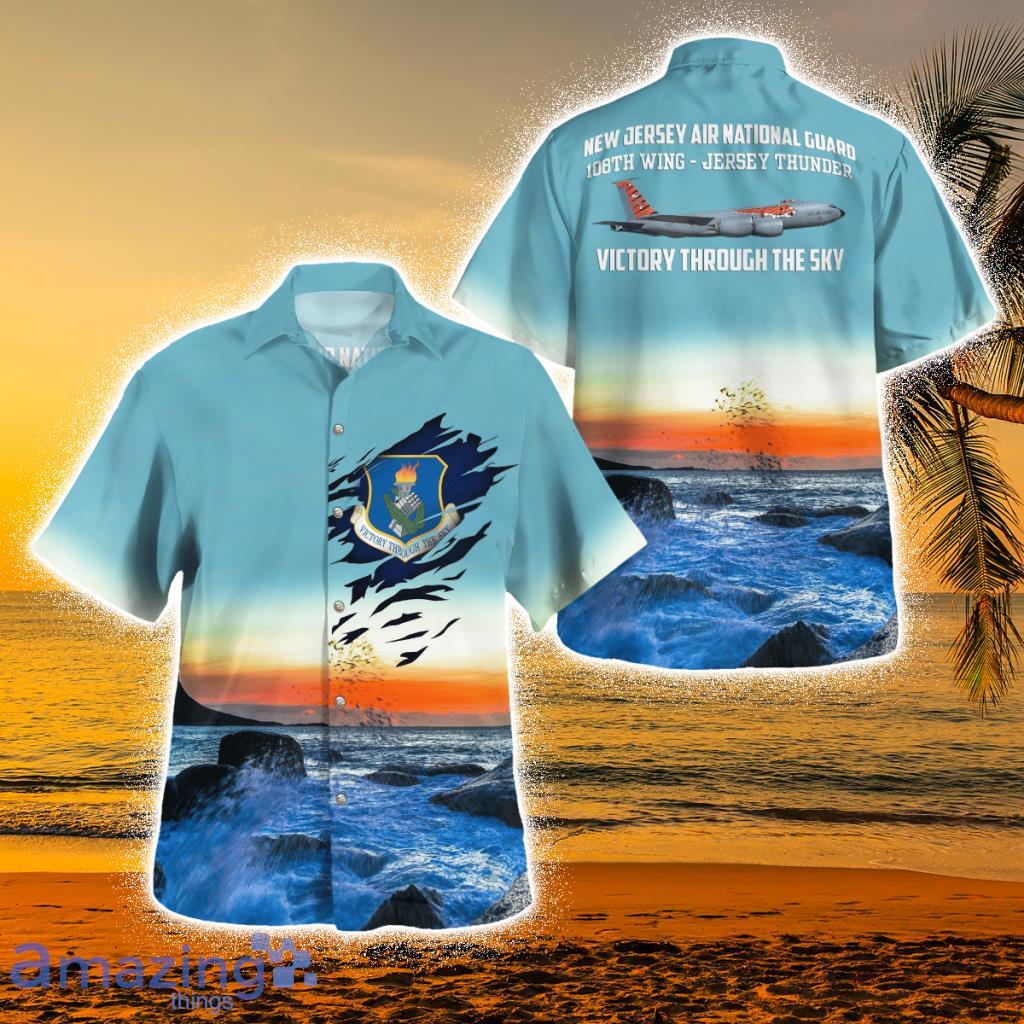 New Jersey Air National Guard 108th Wing Kc-135r Stratotanker 4th Of July Tropical Hawaiian Shirt Product Photo 1