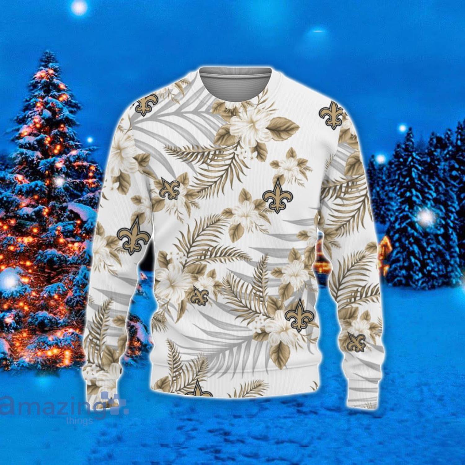 New Orleans Saints Hawaii Tropical Patterns Ugly Christmas Sweater For Fans Product Photo 1