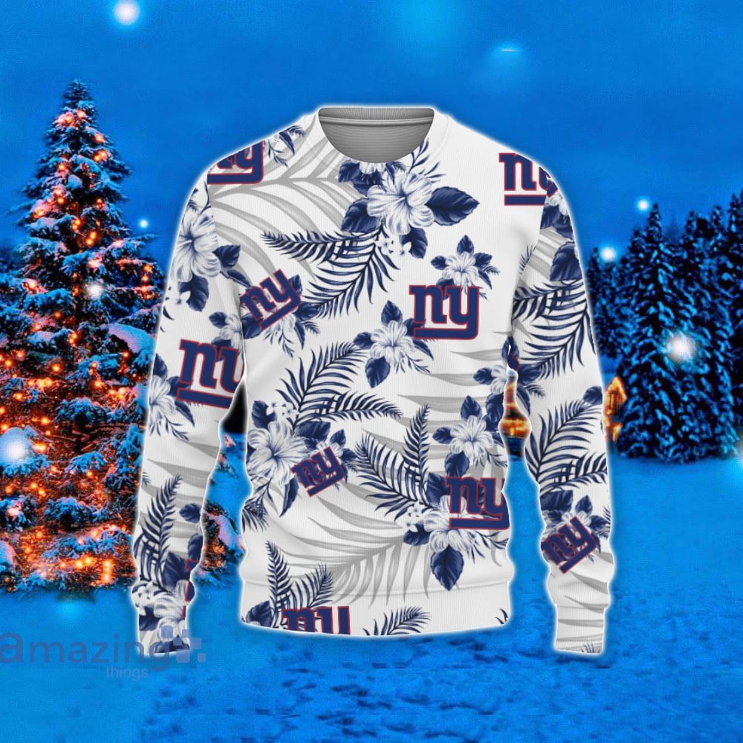 New York Giants Car And Coconut Tropical Patterns Ugly Christmas Sweater  For Fans