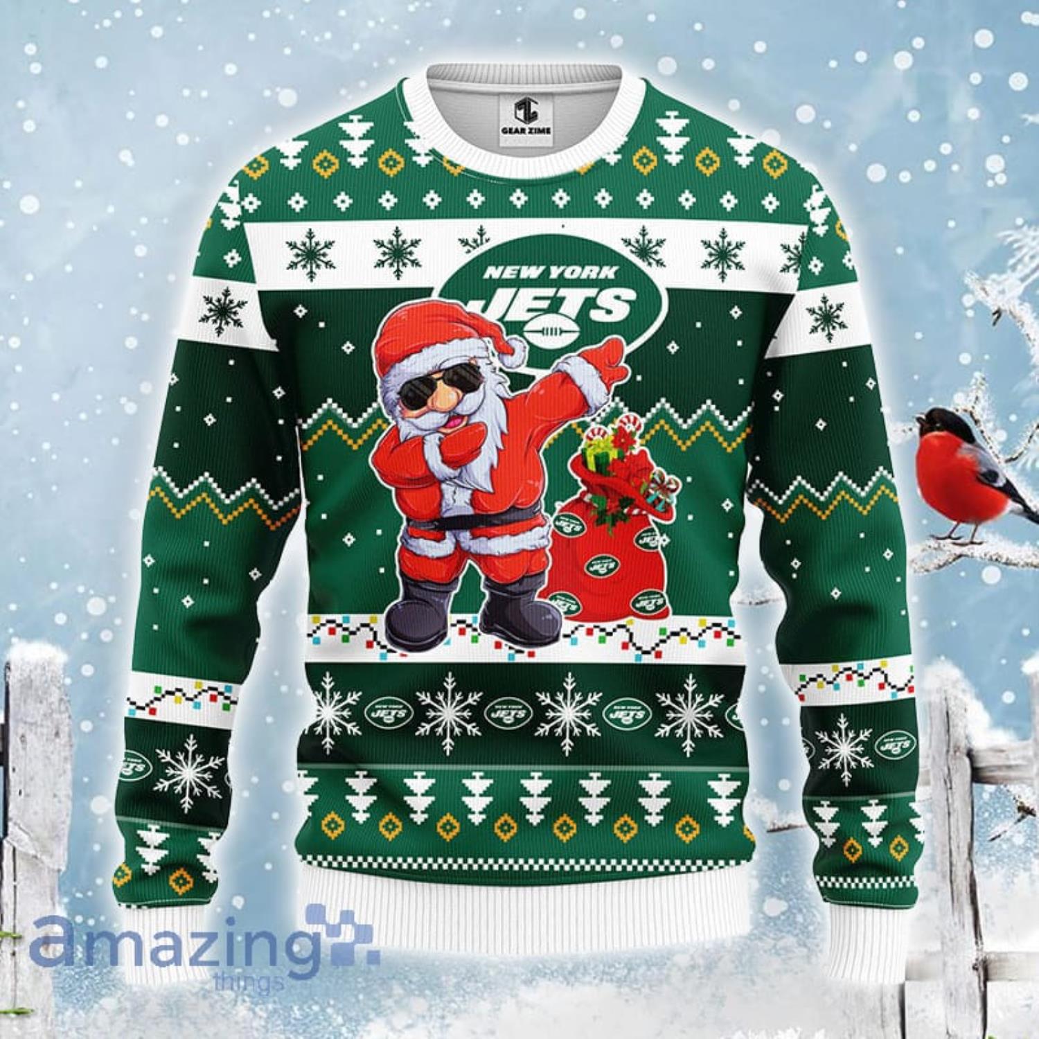 Ugly Christmas Sweater Jets Surprise Santa Claus New York Jets