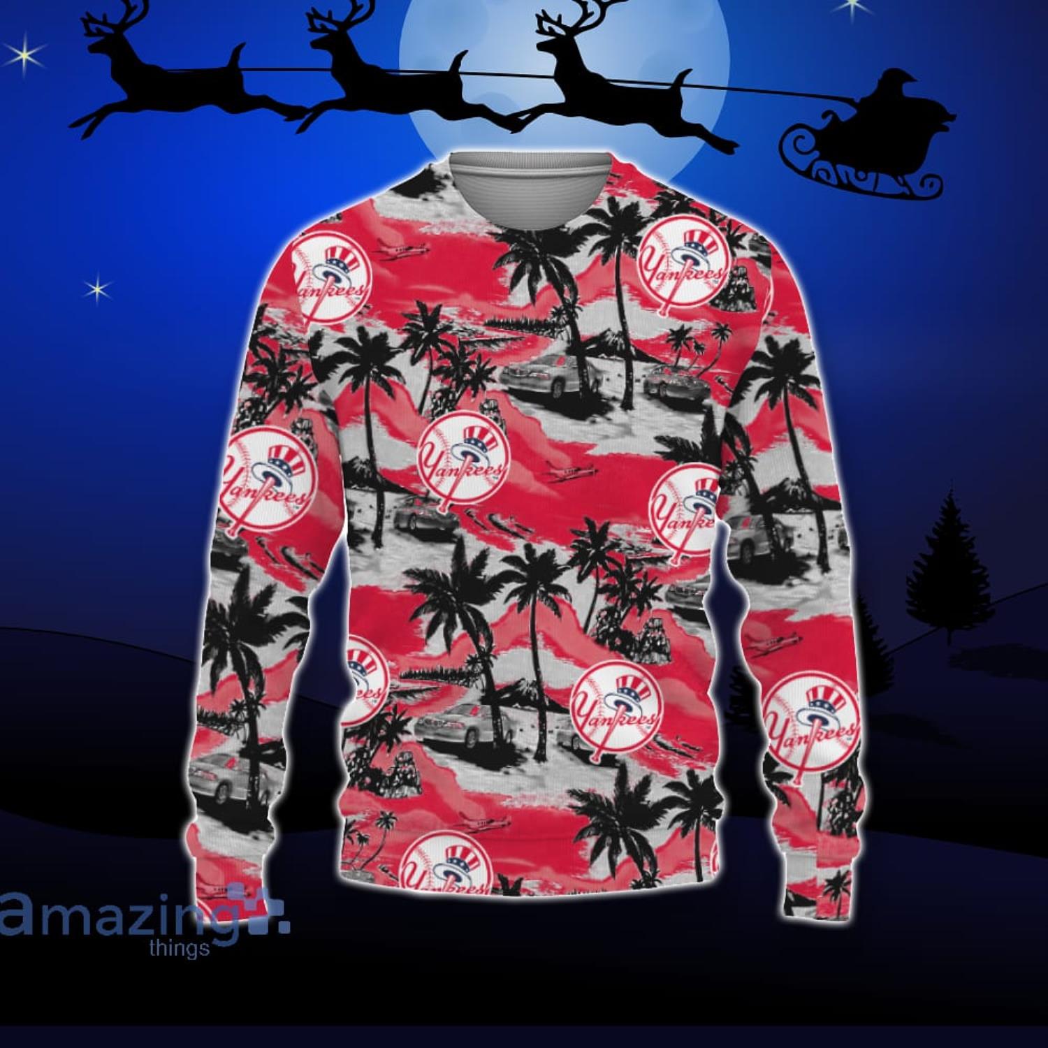 New York Giants Car And Coconut Tropical Patterns Ugly Christmas Sweater  For Fans