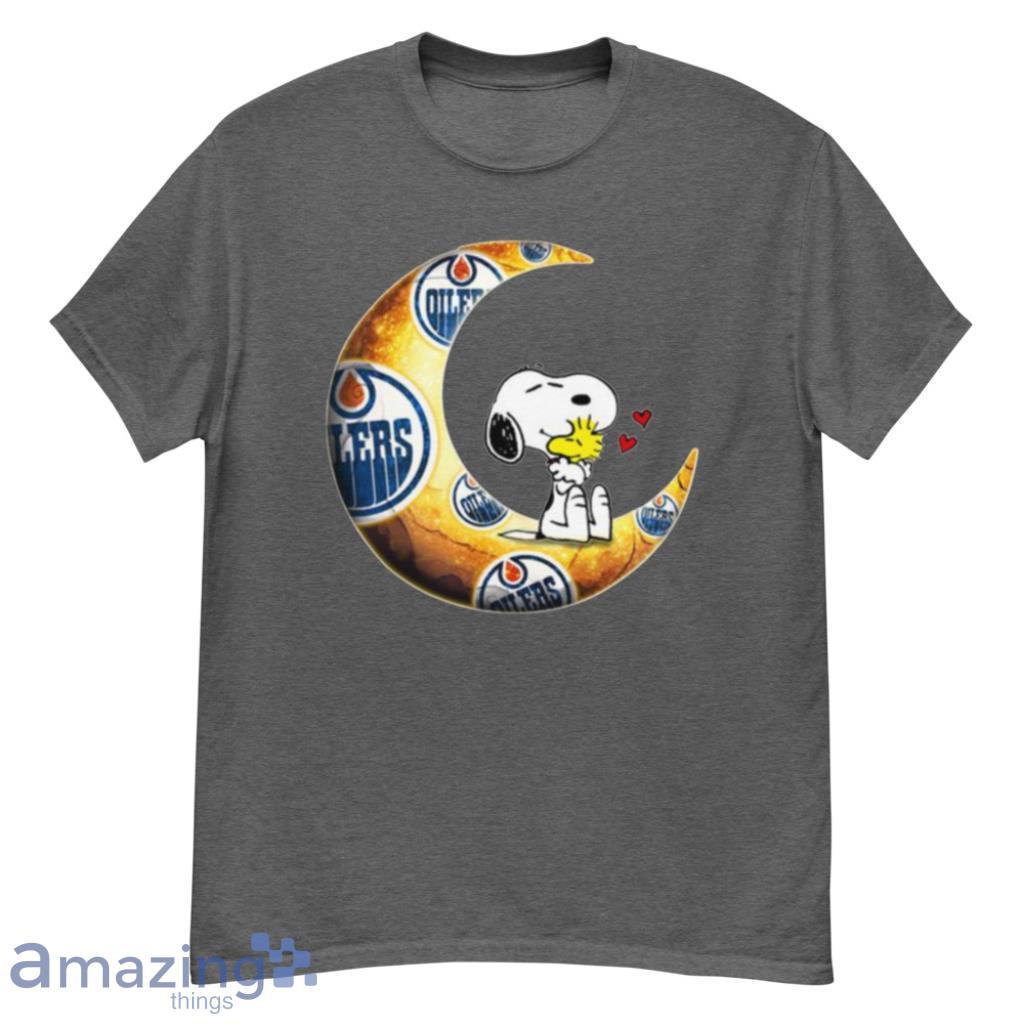 NHL Hockey Edmonton Oilers I Love Snoopy To The Moon And Back Shirt T Shirt Product Photo 1