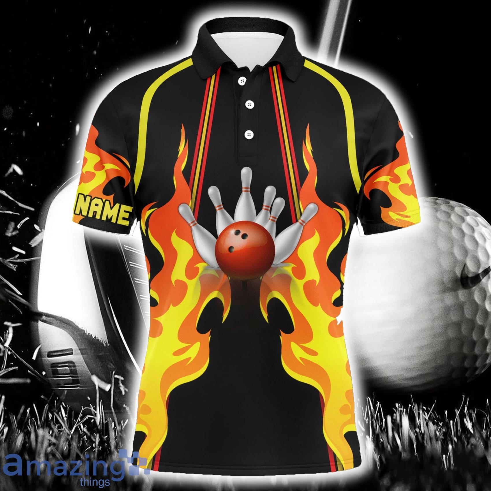 No Pin Left Behind Custom Name Cool Flame Bowling Polo Shirt For Men And Women image No Pin Left Behind Custom Name Cool Flame Bowling Polo Shirt For Men And Women Product Photo 2