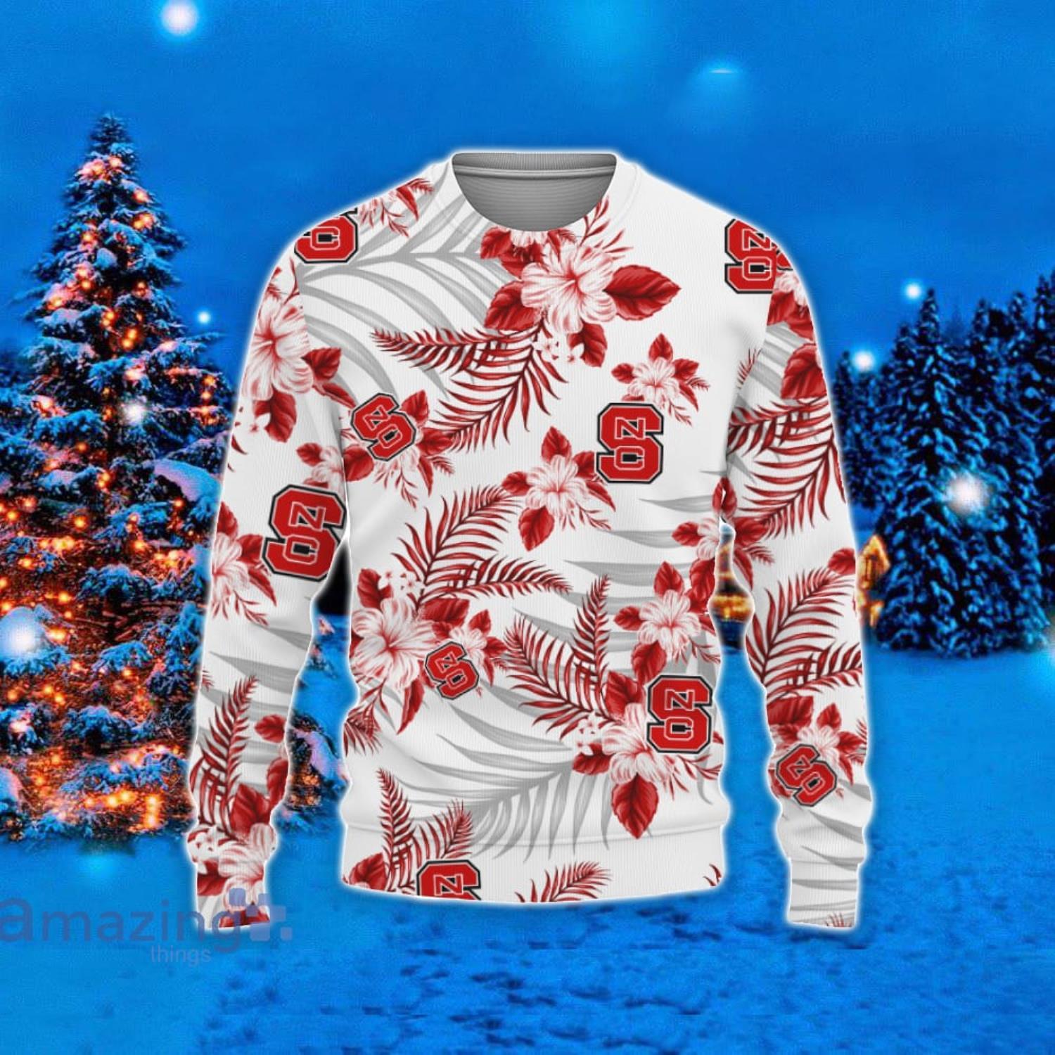 North Carolina State Wolfpack Hawaii Tropical Patterns Ugly Christmas Sweater For Fans Product Photo 1