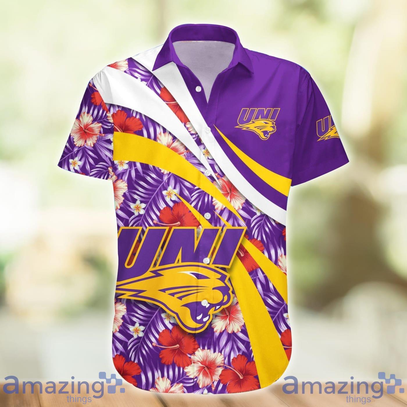 Northern Iowa Panthers NCAA Hibiscus Flower Pattern Aloha Hawaiian Shirt Product Photo 1