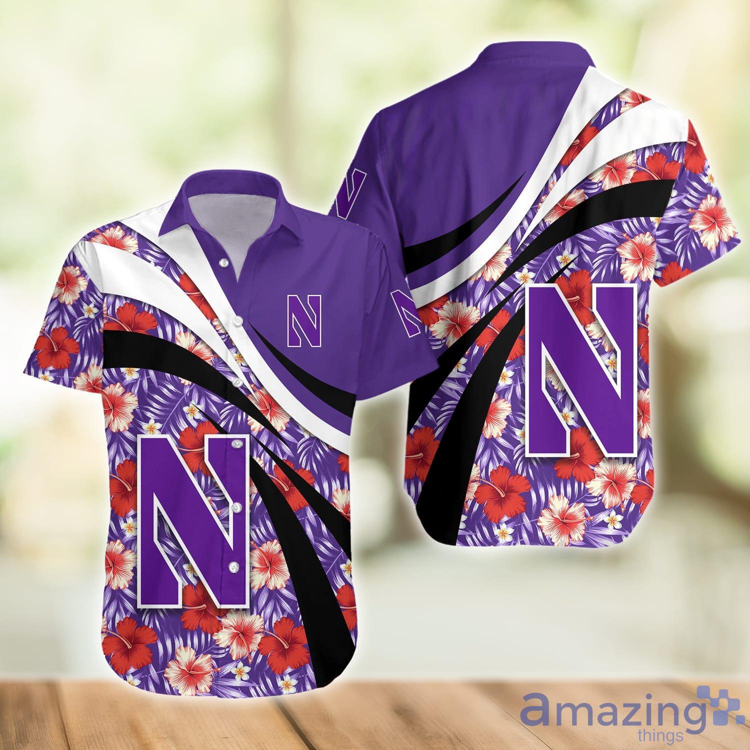 Northwestern Wildcats NCAA Hibiscus Flower Pattern Aloha Hawaiian Shirt image Northwestern Wildcats NCAA Hibiscus Flower Pattern Aloha Hawaiian Shirt Product Photo 2