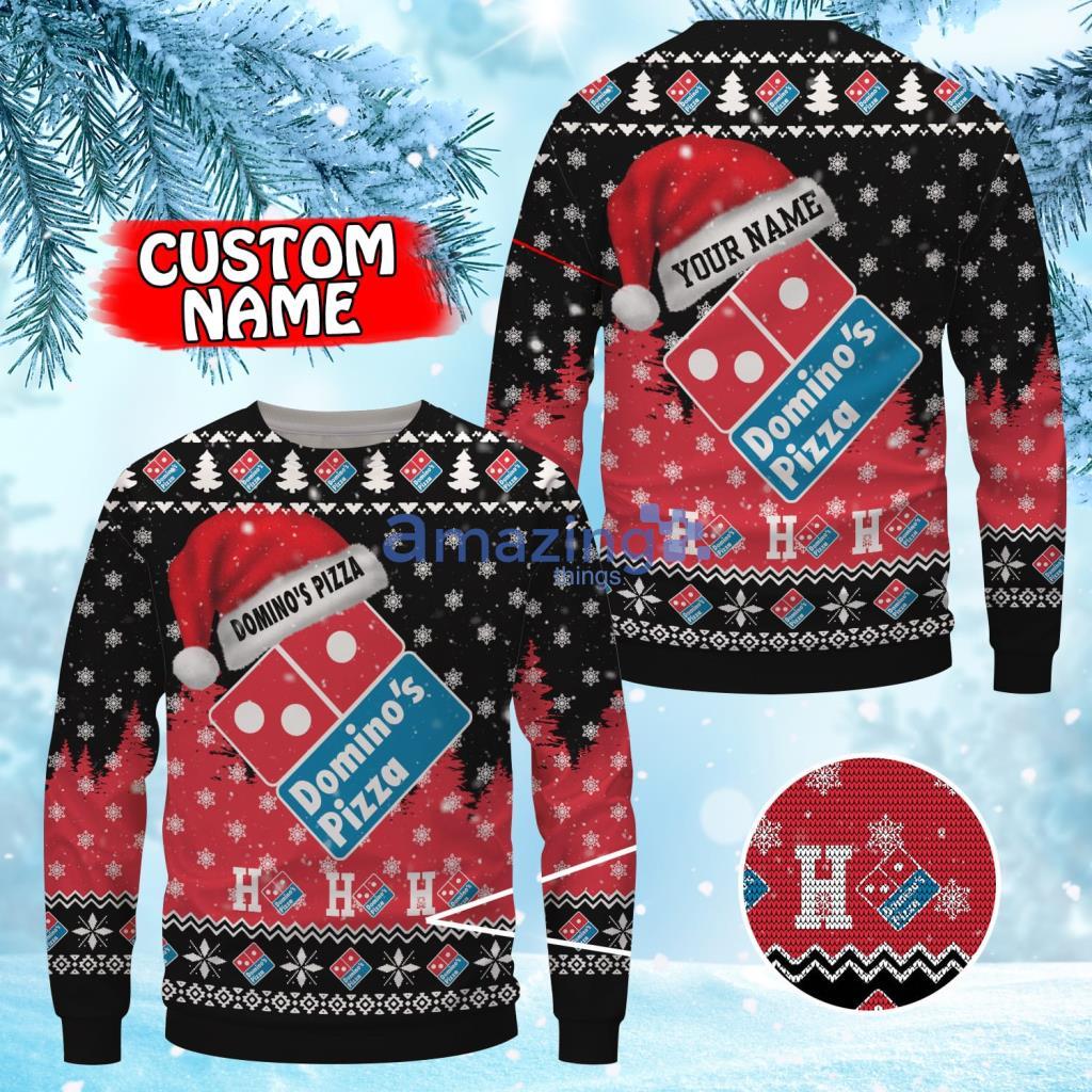 Personalized Domino's Pizza Logo Hat Santa Christmas Ugly Sweater 3D Gift For Men And Women Uniform Product Photo 1