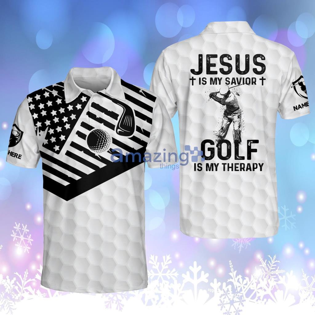 Personalized Funny Golf Shirts For Men Golf Is My Therapy Mens Golf Shirts American Flag Golf Polo Shirt Product Photo 1