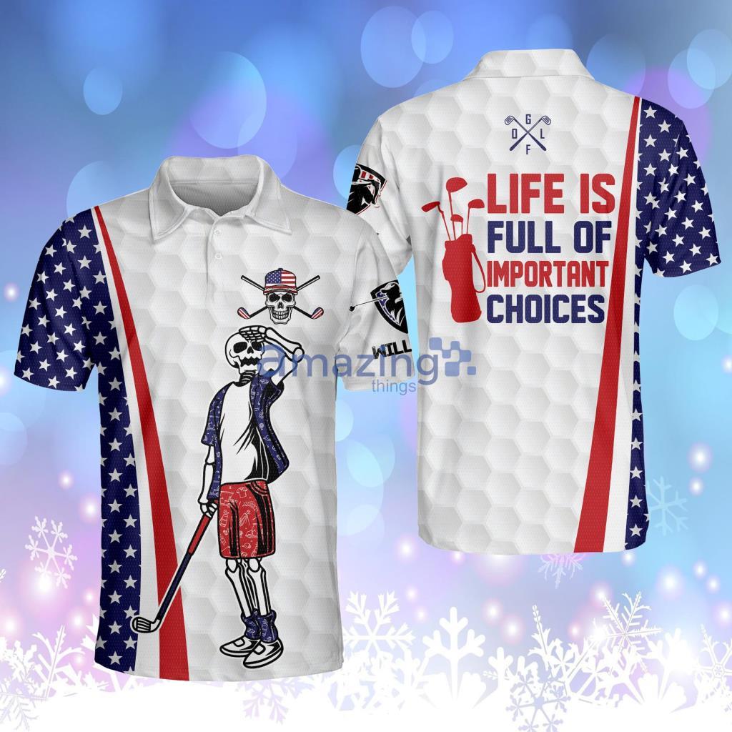 Personalized Patriotic Golf Polo For Men American Flag Golf Polo Skull Golfer Mens Golf Shirts Polos Golf Product Photo 1