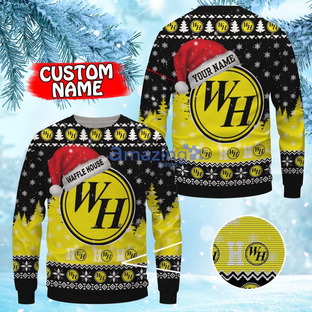 Personalized Waffle House Logo Hat Santa Christmas Ugly Sweater 3D Gift For Men And Women Uniform Product Photo 1