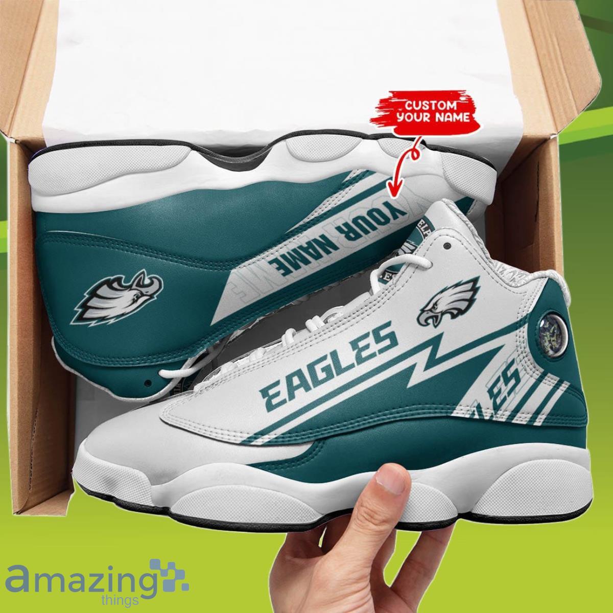 Philadelphia Eagles Custom Name Air Jordan 13 Sneakers Best Gift For Men And Women image Philadelphia Eagles Custom Name Air Jordan 13 Sneakers Best Gift For Men And Women Product Photo 2