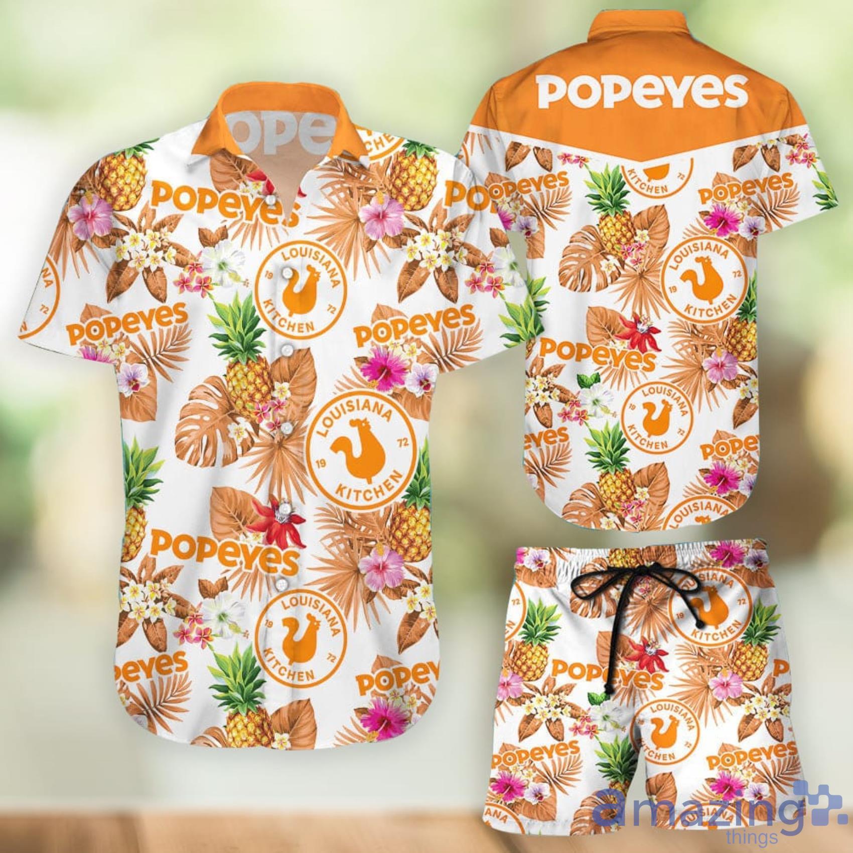 Popeyes pineapple kitchen Tropical Flower Hawaiian Shirt And Shorts Summer Gift Product Photo 1 Popeyes pineapple kitchen Tropical Flower Hawaiian Shirt And Shorts Summer Gift Product Photo 1