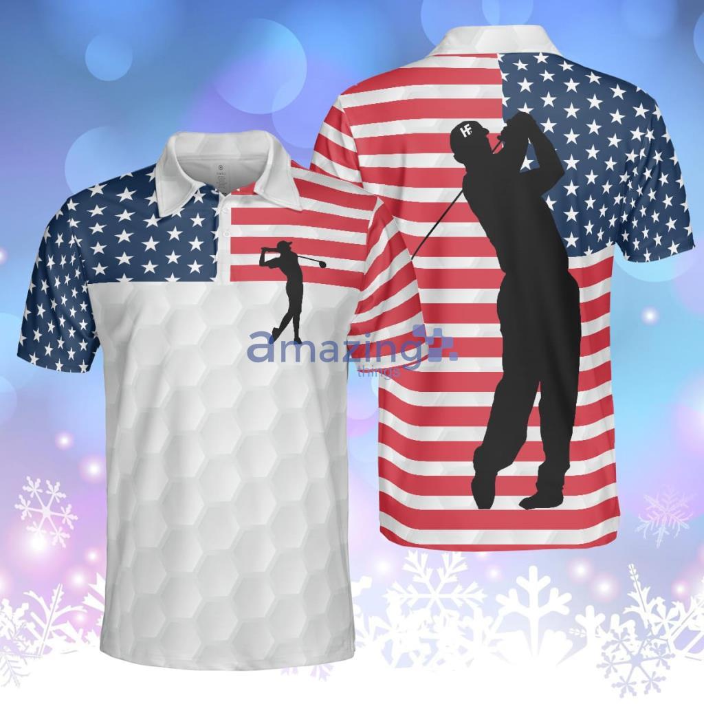 Premium American Golfer Polo Shirt White Golf Pattern American Flag Polo Shirt Best Golf Shirt For Men Product Photo 1