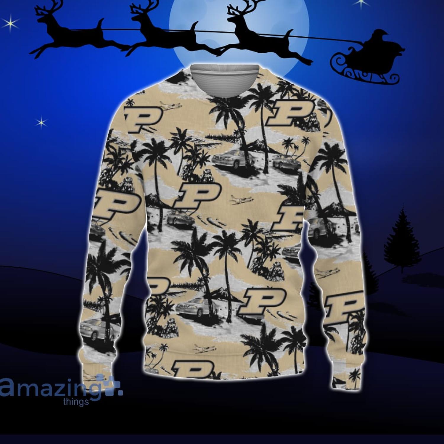 Purdue Boilermakers Car And Coconut Tropical Patterns Ugly Christmas Sweater For Fans Product Photo 1