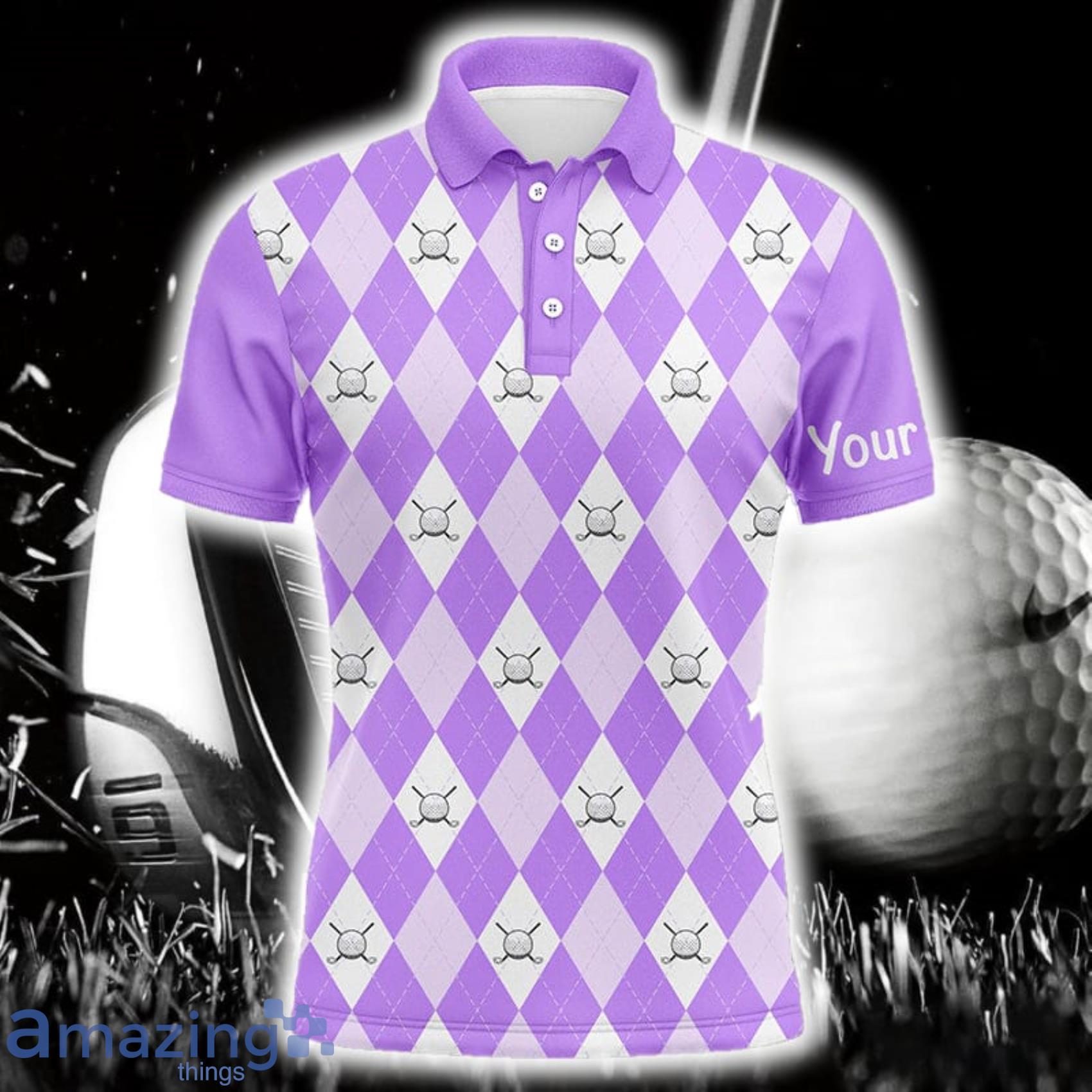 Purple Argyle Plaid Pattern Custom Name Golf Polo Shirt For Men And Women Product Photo 1