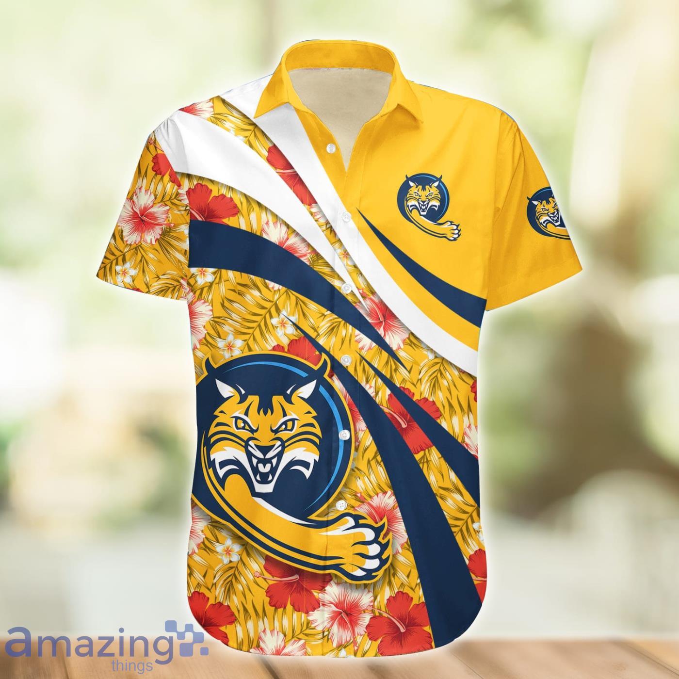 Quinnipiac Bobcats NCAA Hibiscus Flower Pattern Aloha Hawaiian Shirt Product Photo 1