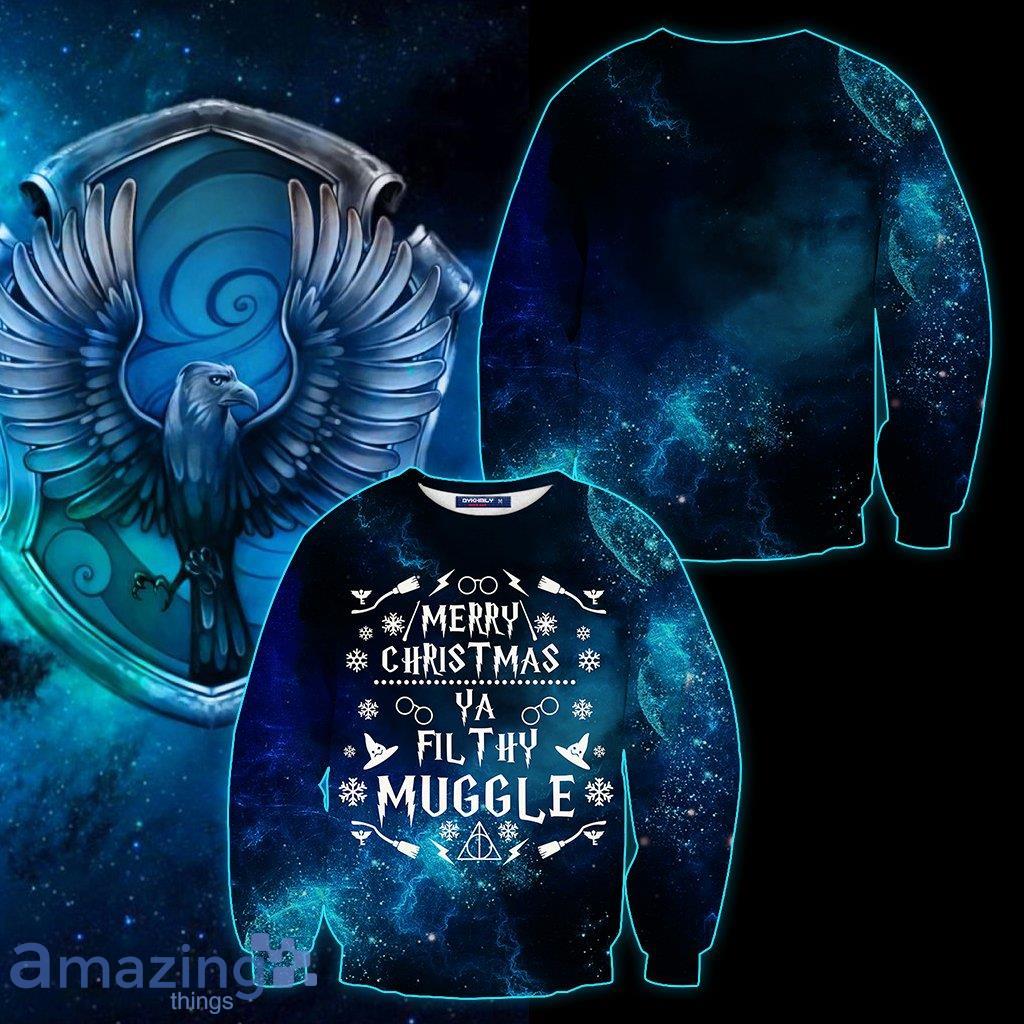 Ravenclaw Merry Christmas Ya Filthy Muggle Harry Potter Ugly Christmas Sweater 3D Product Photo 1 Ravenclaw Merry Christmas Ya Filthy Muggle Harry Potter Ugly Christmas Sweater 3D Product Photo 1