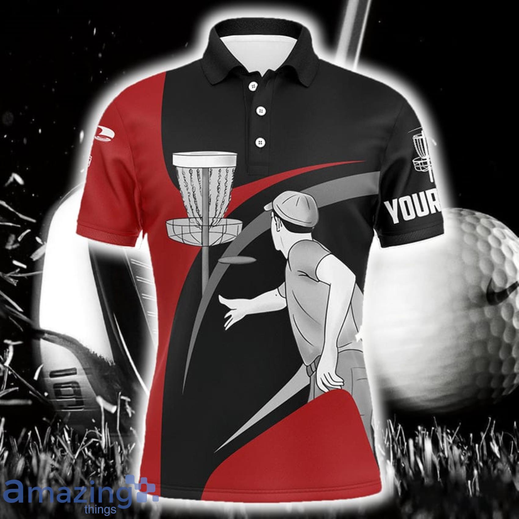 Red And Black Disc Golfer Custom Name Men Disc Golf Polo Shirt For Men And Women Product Photo 1
