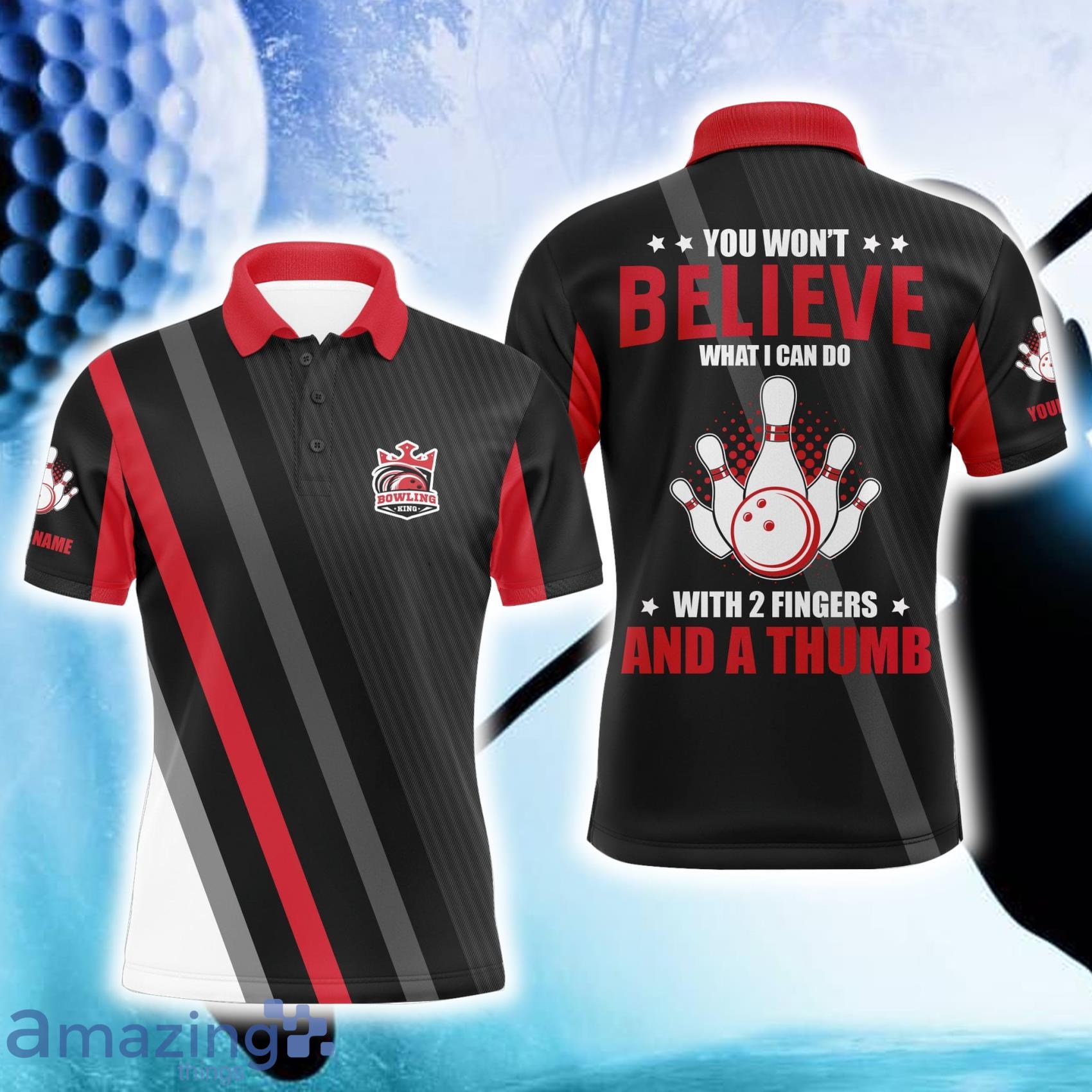Red & Black Custom Name You Won't Believe What I Can Do With 2 Fingers And A Thumb Polo Shirt Product Photo 1