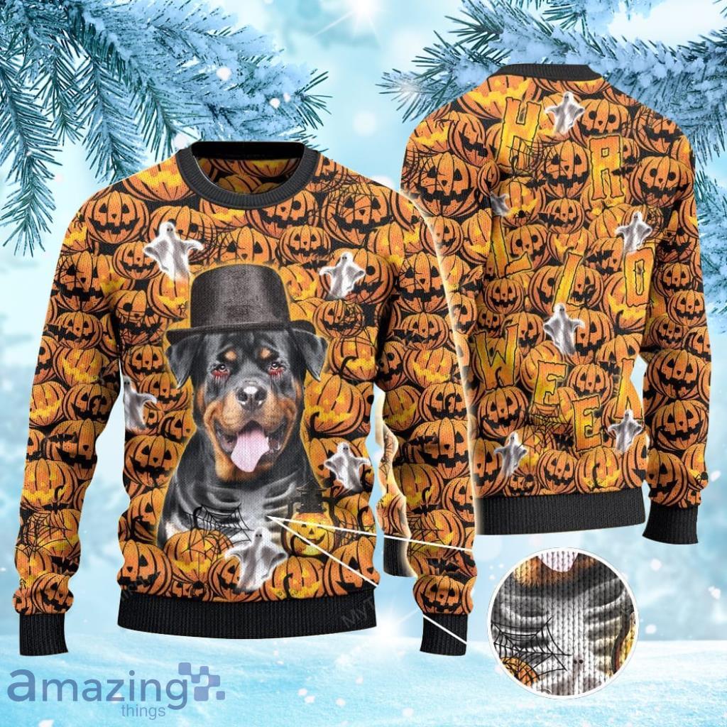 Rottweiler Dog Lovers Halloween Pumpkin Ugly Christmas Sweater 3D Gift For Men And Women Product Photo 1