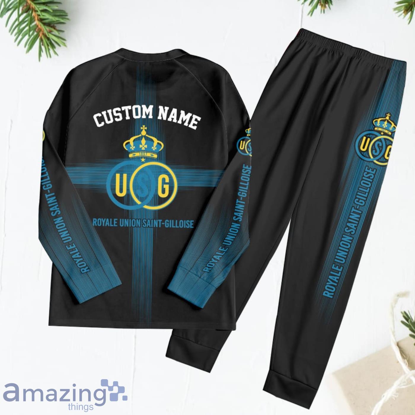 Royale Union Saint Gilloise Custom Name Pajamas Set For Family Sport Fans Gift image Royale Union Saint-Gilloise Custom Name Pajamas Set For Family Sport Fans Gift Product Photo 3