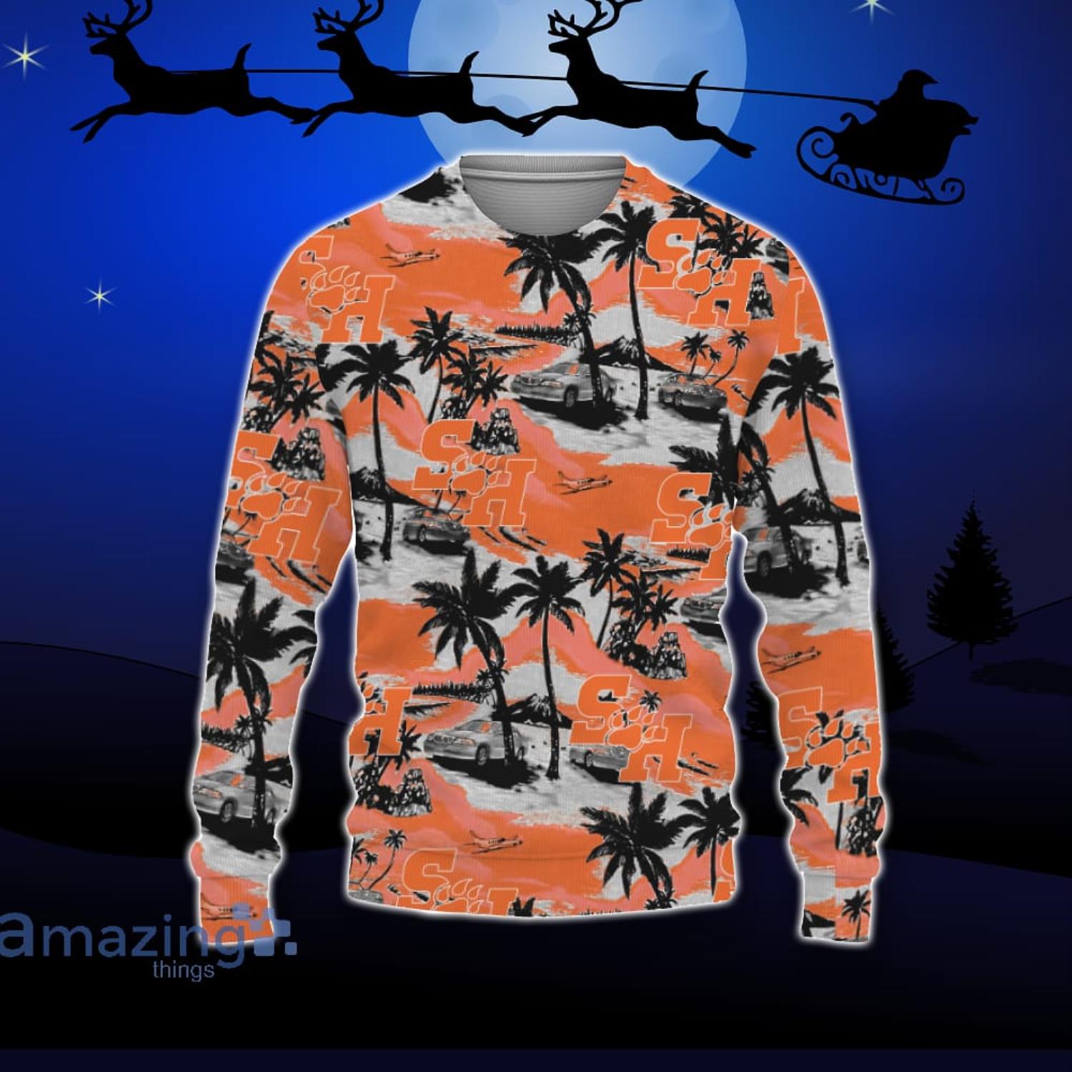 Sam Houston State Bearkats Car And Coconut Tropical Patterns Ugly Christmas Sweater For Fans Product Photo 1