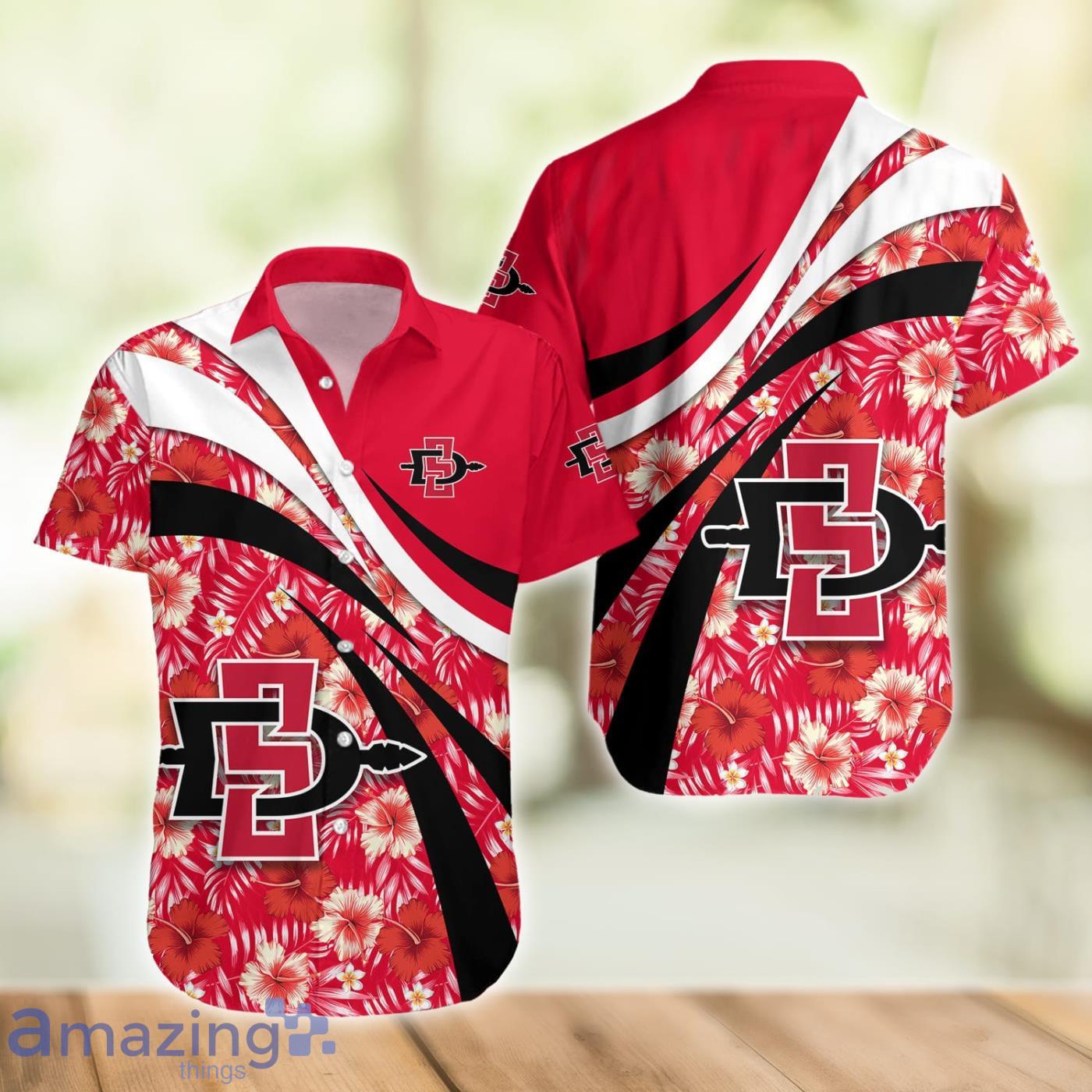 San Diego State Aztecs NCAA Hibiscus Flower Pattern Aloha Hawaiian Shirt image San Diego State Aztecs NCAA Hibiscus Flower Pattern Aloha Hawaiian Shirt Product Photo 2
