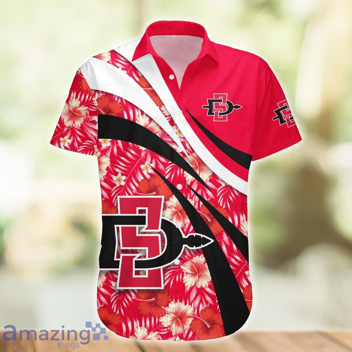 San Diego State Aztecs NCAA Hibiscus Flower Pattern Aloha Hawaiian Shirt Product Photo 1 San Diego State Aztecs NCAA Hibiscus Flower Pattern Aloha Hawaiian Shirt Product Photo 1