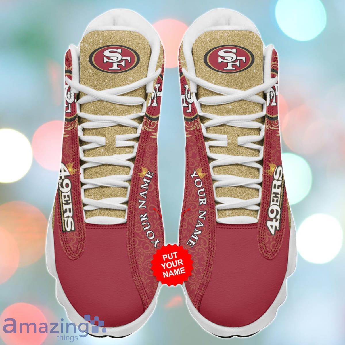 Custom Name San Francisco 49Ers Glitter Air Jordan 13 Sneaker Shoes -  Banantees